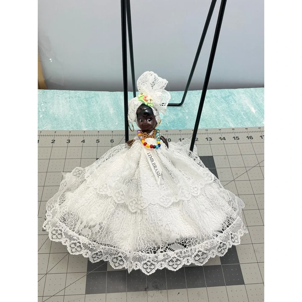 Vintage Brazil Topsy Turvy Doll Double Sided Bahiana White Lace Floral 7in